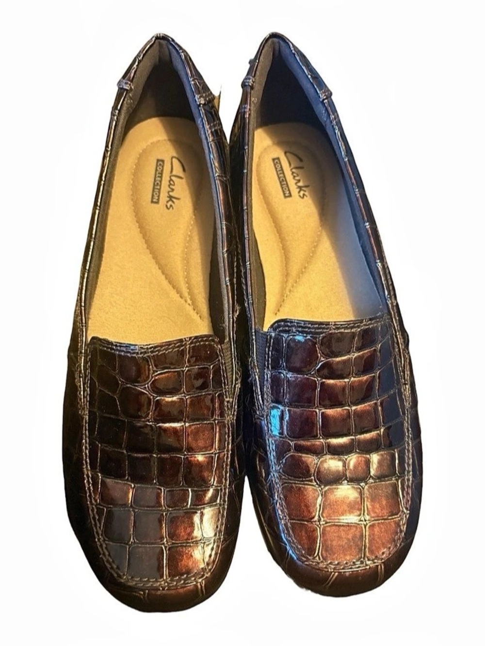 Clarks Bendables Croc-Embossed Wedge Loafers Brown